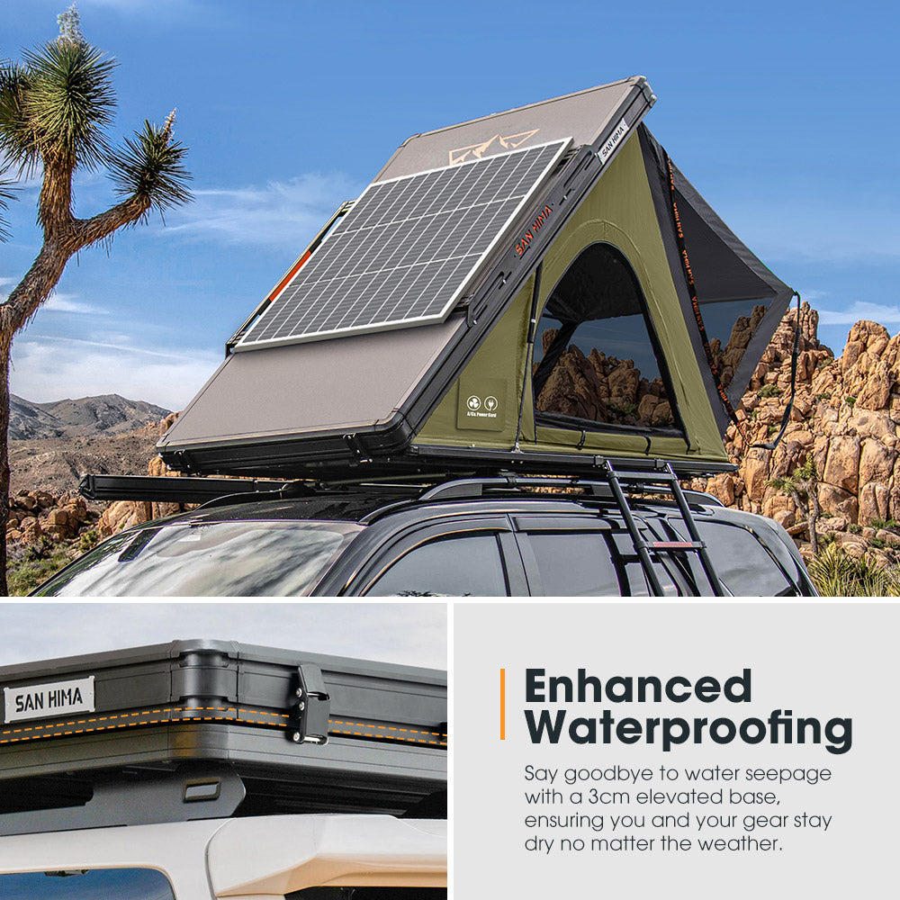 San Hima Kalbarri Lite Gen 2 Rooftop Tent Olive+130W Solar Panel+Ladder&Rack