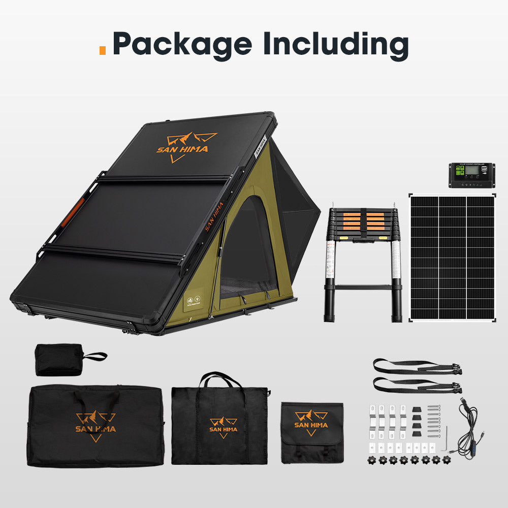 San Hima Kalbarri Lite Gen 2 Rooftop Tent Olive+130W Solar Panel+Ladder&Rack