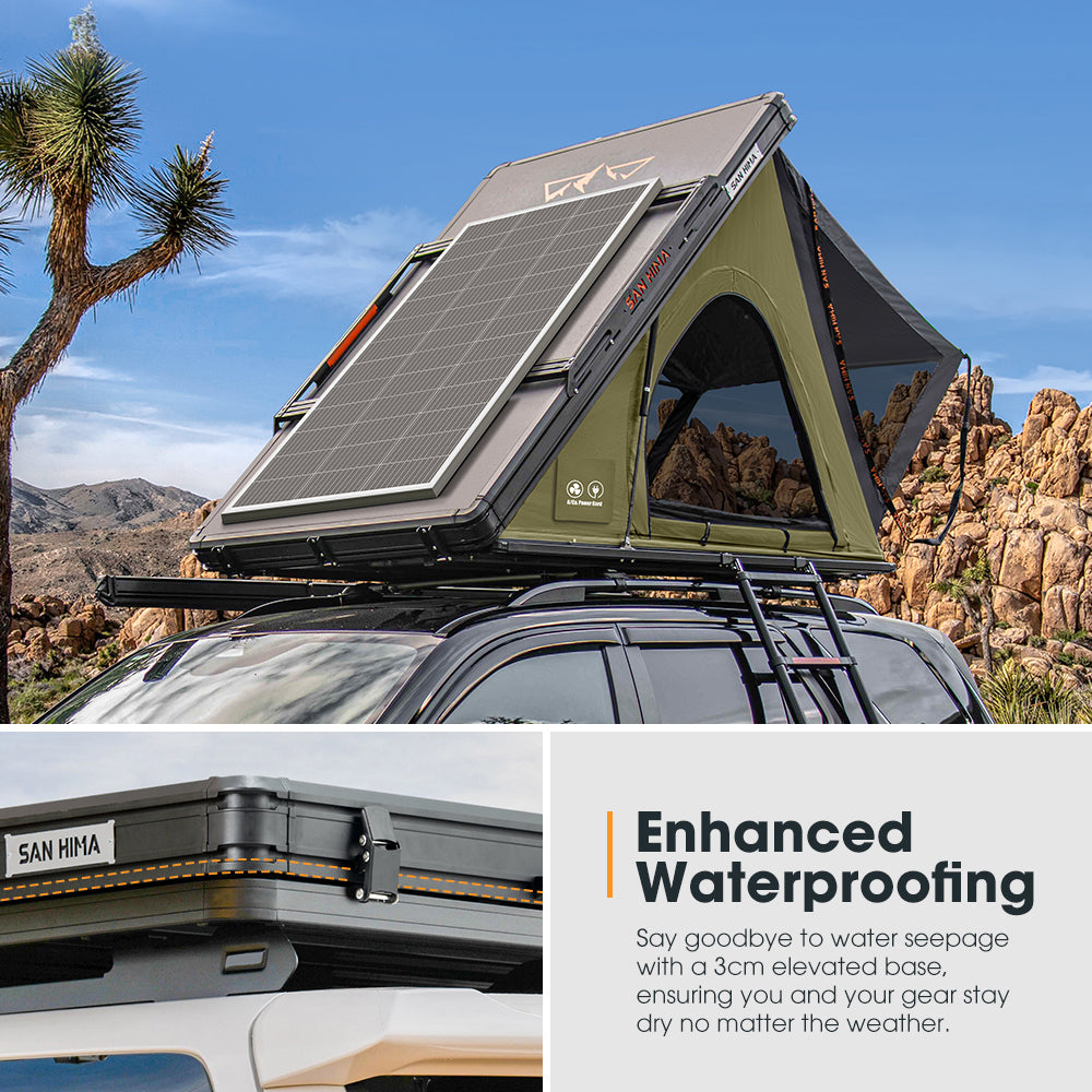 San Hima Kalbarri Lite Gen 2 Rooftop Tent Olive+200W Solar Panel+Ladder&Rack