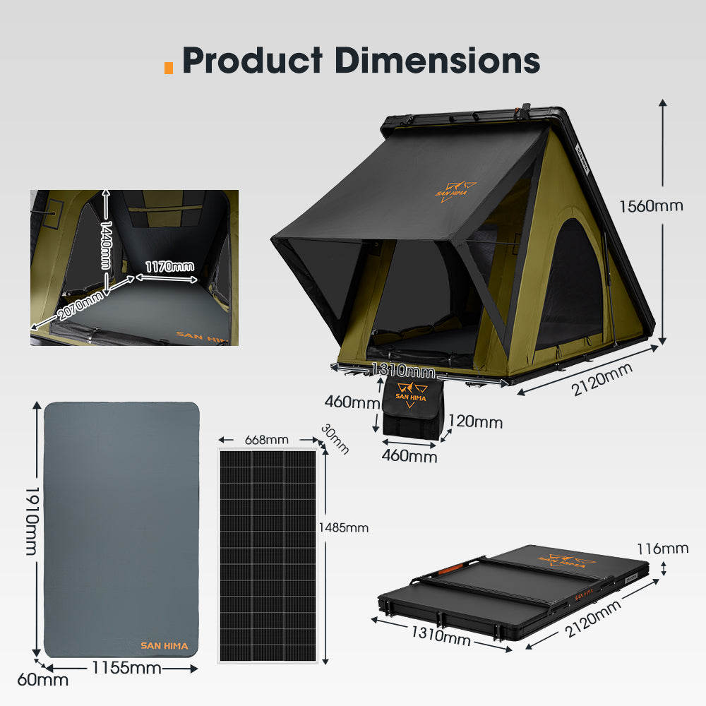 San Hima Kalbarri Lite Gen 2 Rooftop Tent Olive+200W Solar Panel+Ladder&Rack