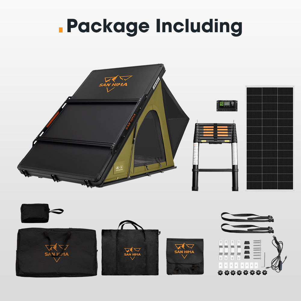 San Hima Kalbarri Lite Gen 2 Rooftop Tent Olive+200W Solar Panel+Ladder&Rack