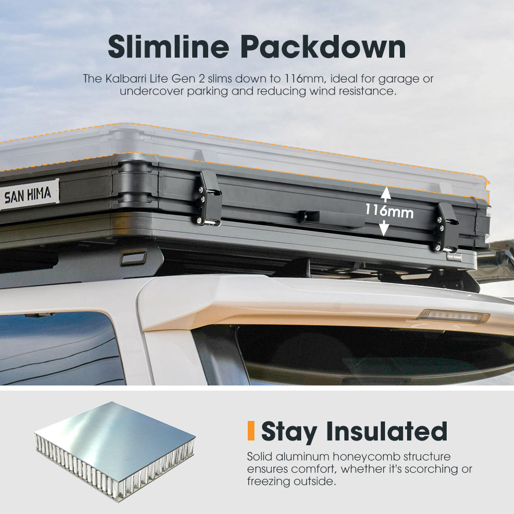 San Hima Kalbarri Lite Gen 2 Rooftop Tent Grey+130W Solar Panel+Ladder & Rack