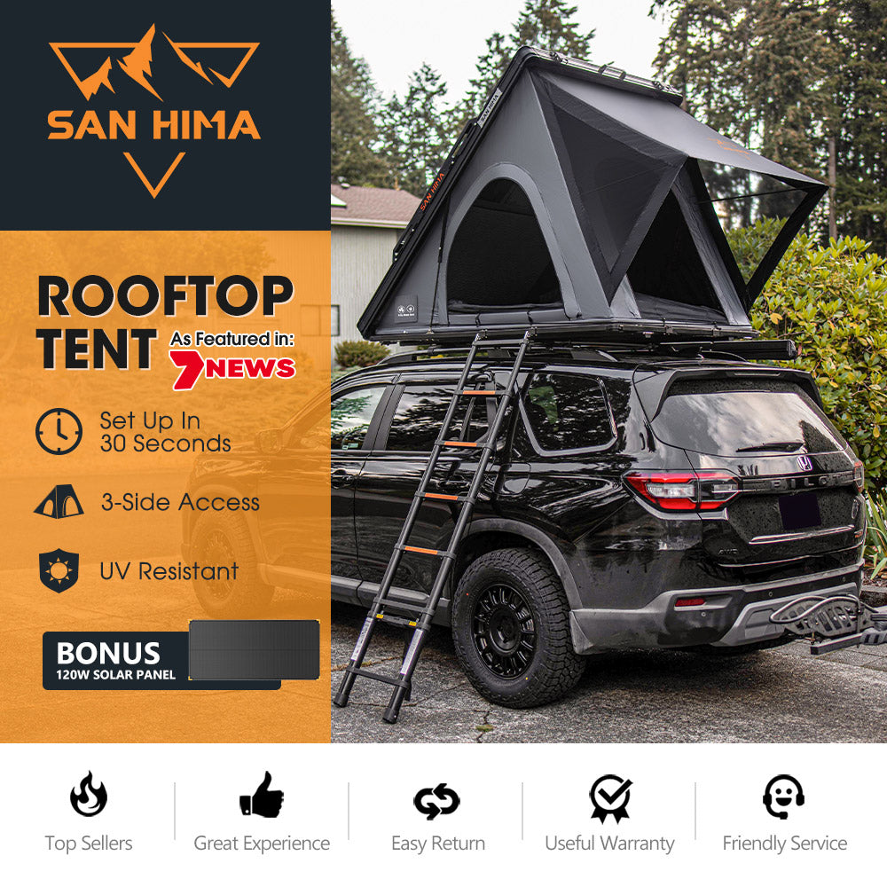 San Hima Kalbarri Lite Gen 2 Rooftop Tent Grey+120W Solar Panel+Ladder & Rack