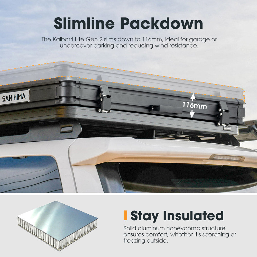 San Hima Kalbarri Lite Gen 2 Rooftop Tent Grey+120W Solar Panel+Ladder & Rack