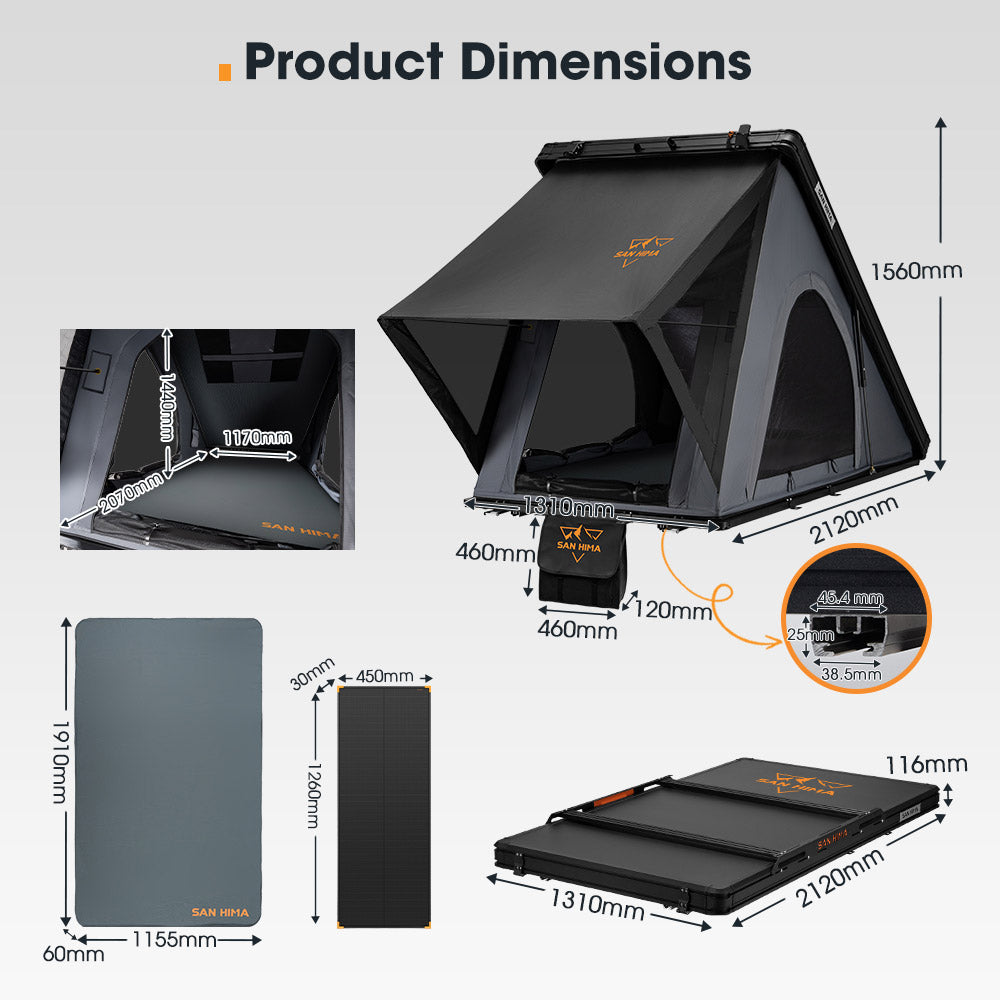 San Hima Kalbarri Lite Gen 2 Rooftop Tent Grey+120W Solar Panel+Ladder & Rack