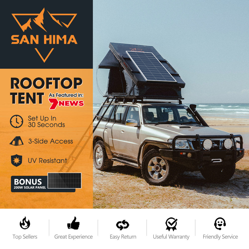 San Hima Kalbarri X Rooftop Tent Hardshell With Ladder 4x4 + 200W Solar Panel