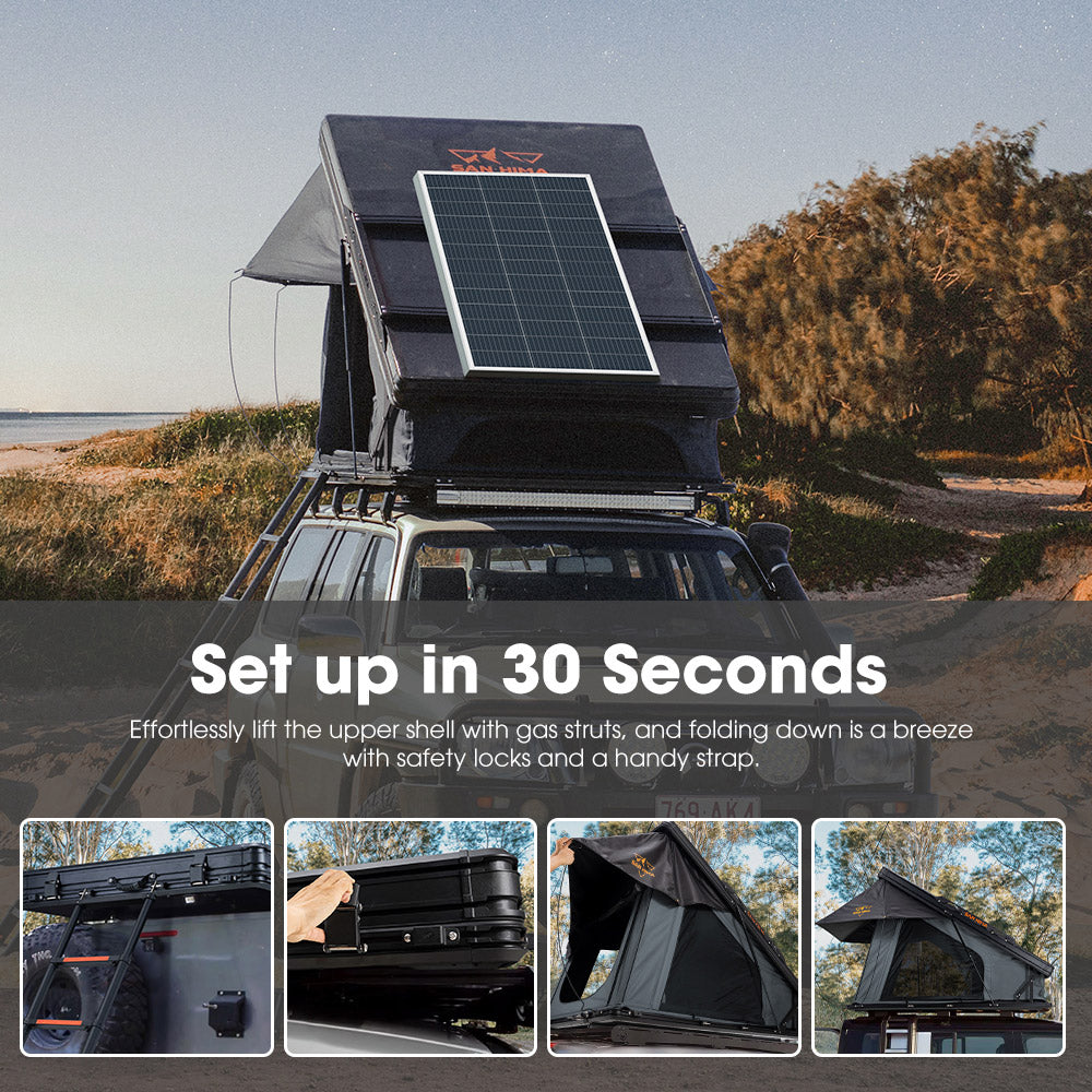 San Hima Kalbarri X Rooftop Tent Hardshell With Ladder 4x4 + 200W Solar Panel