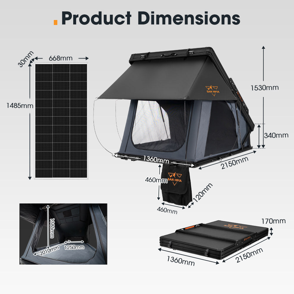 San Hima Kalbarri X Rooftop Tent Hardshell With Ladder 4x4 + 200W Solar Panel