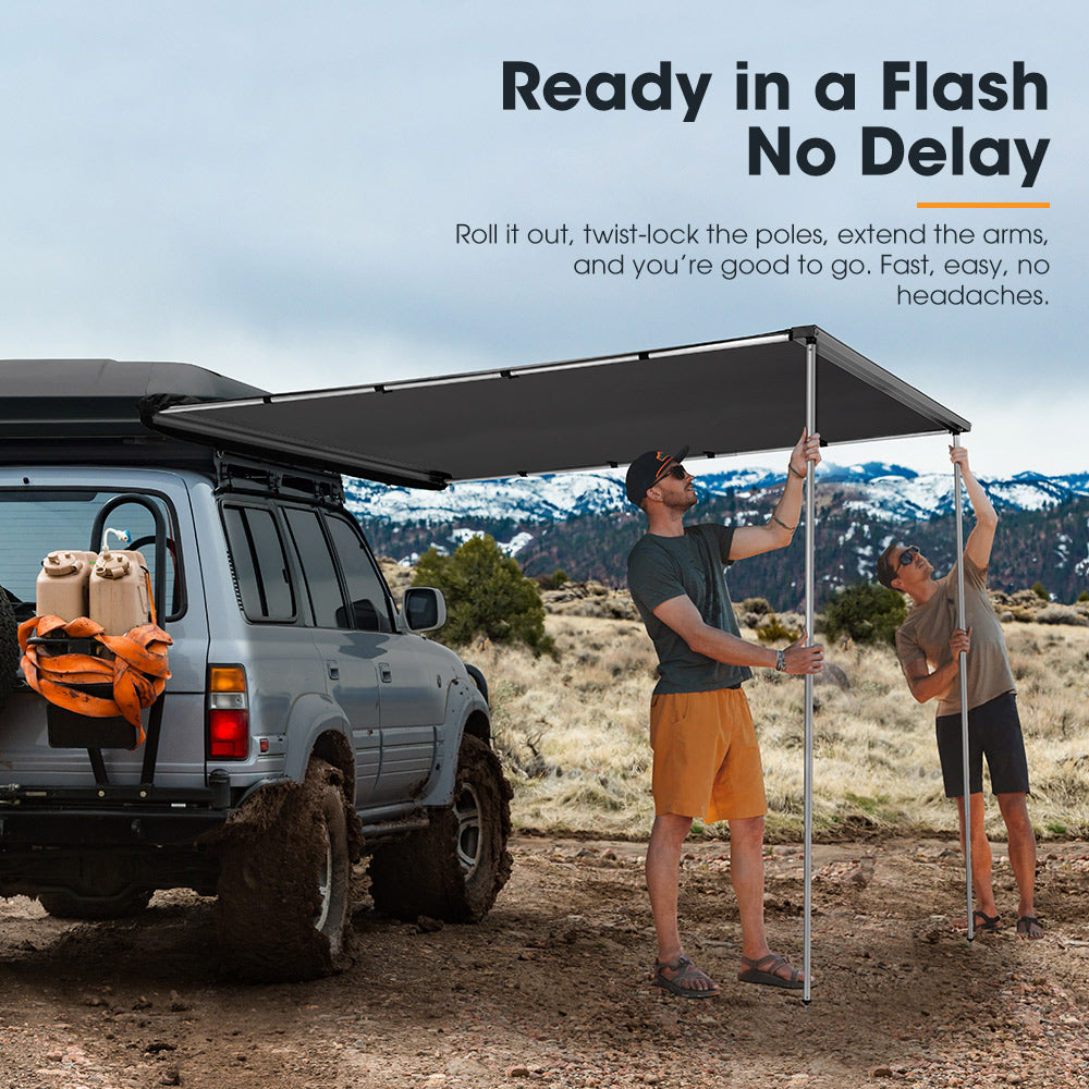 San Hima Car Side Awning 2x2.5m Pull-out Telescoping Poles Waterproof Camping
