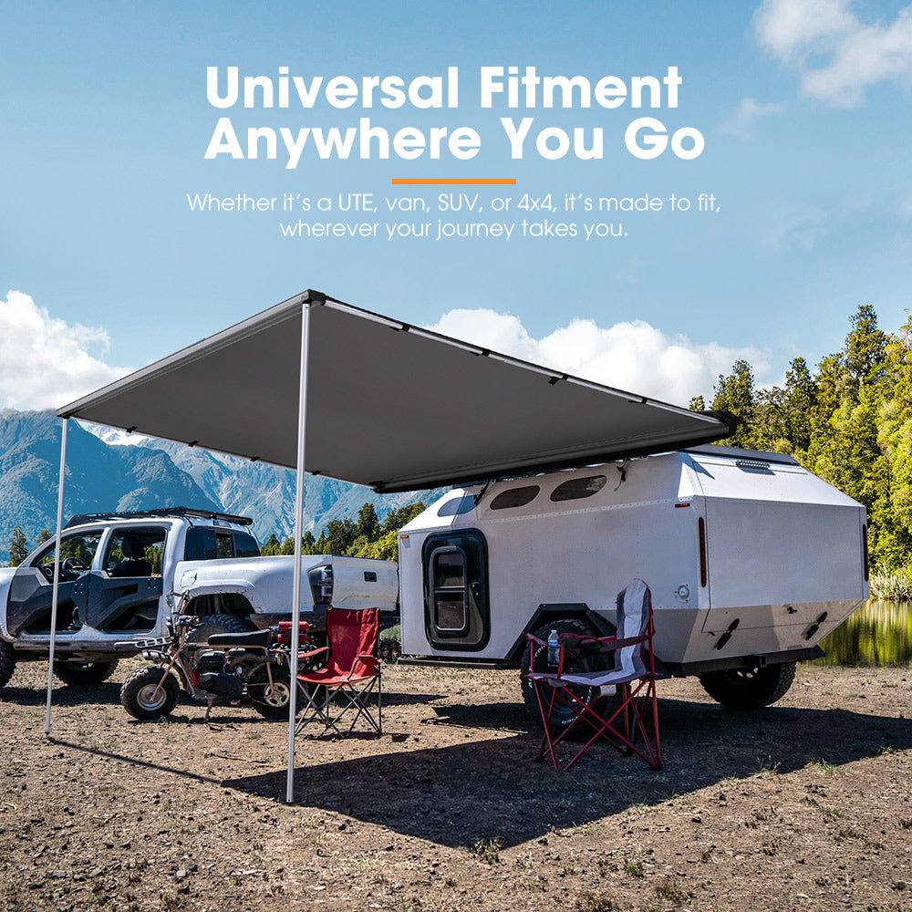 San Hima Car Side Awning 2x2.5m Pull-out Telescoping Poles Waterproof Camping