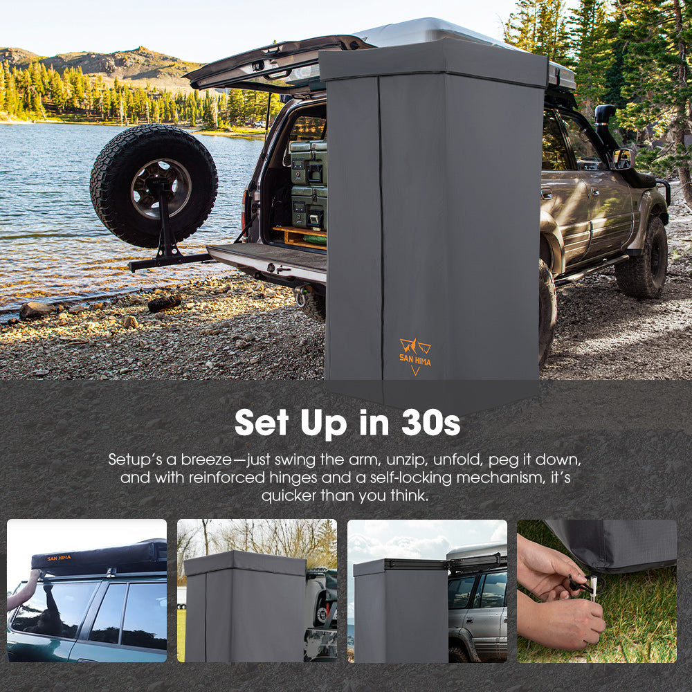 San Hima Shower Awning Tent Instant Ensuite Fold-Out & 8L Gas Hot Water Heater Black