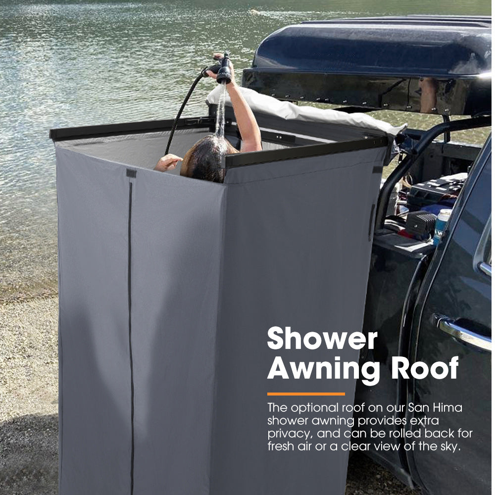 San Hima Shower Awning Tent Instant Ensuite Fold-Out & 8L Gas Hot Water Heater Black