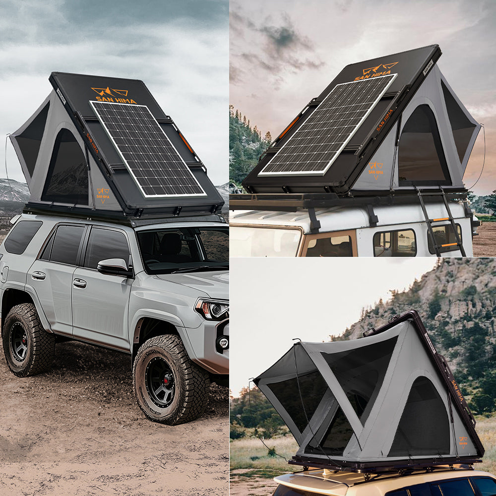 roof top tent solar panel San Hima Kalbarri Roof Top Tent Hardshell With Roof Rack + 250W Solar