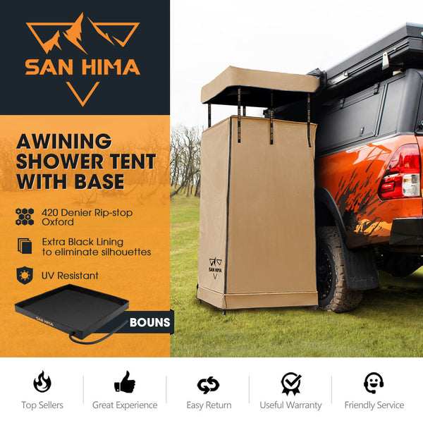 San Hima Camping Shower Tent Awning Fold-Out Brown & Camping Shower Te