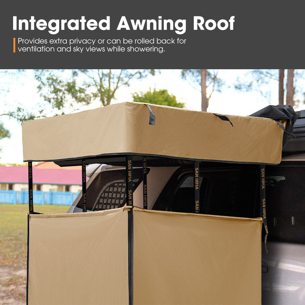 San Hima Camping Shower Tent Brown &Gas Hot Water Heater Black &Shower Tent Base