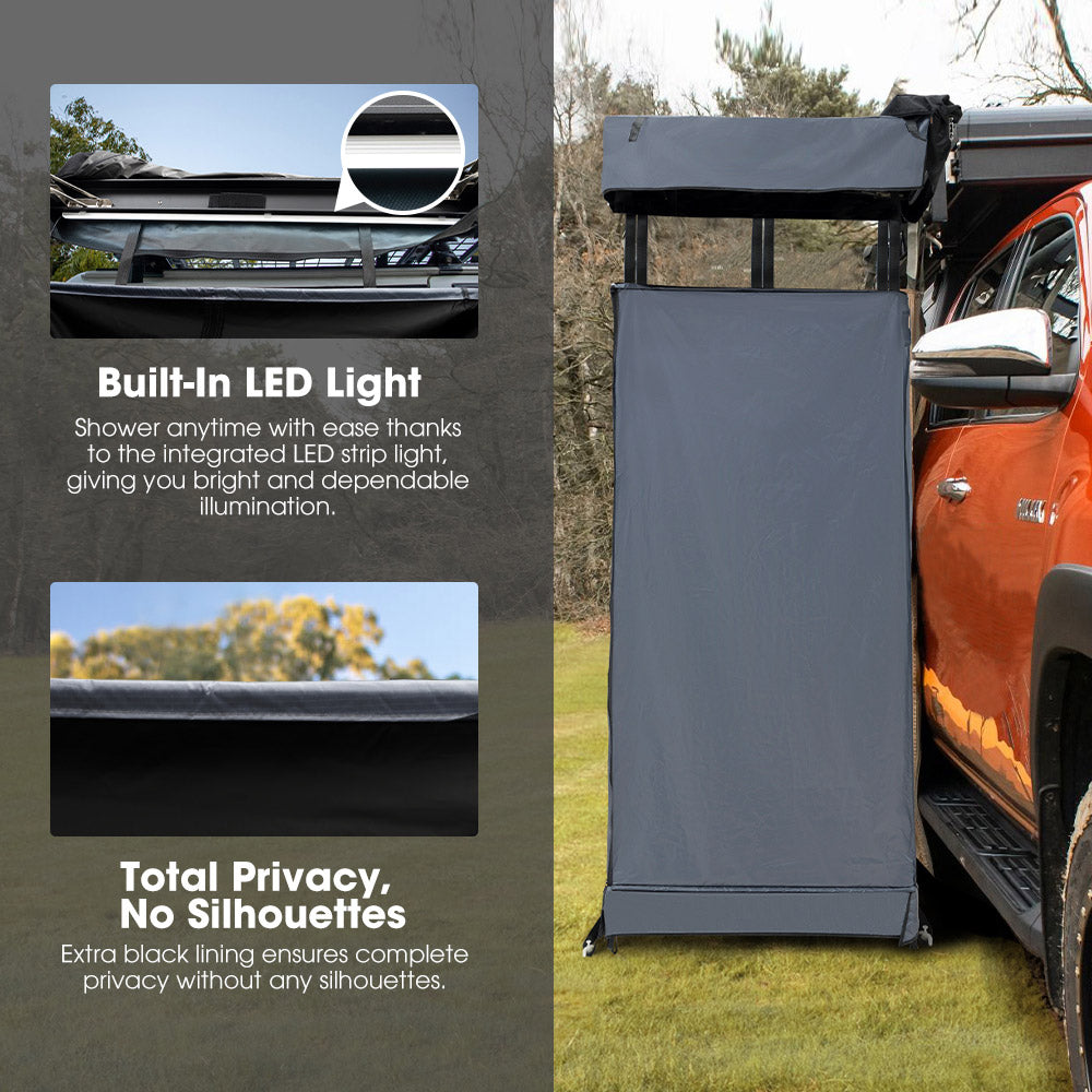 San Hima Camping Shower Tent Grey & Gas Hot Water Heater Black &Shower Tent Base