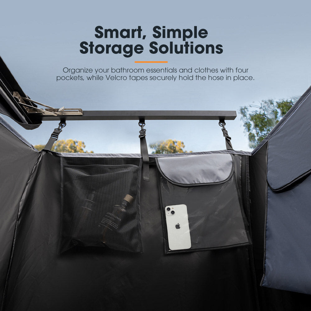 San Hima Camping Shower Tent Grey & Gas Hot Water Heater Black &Shower Tent Base