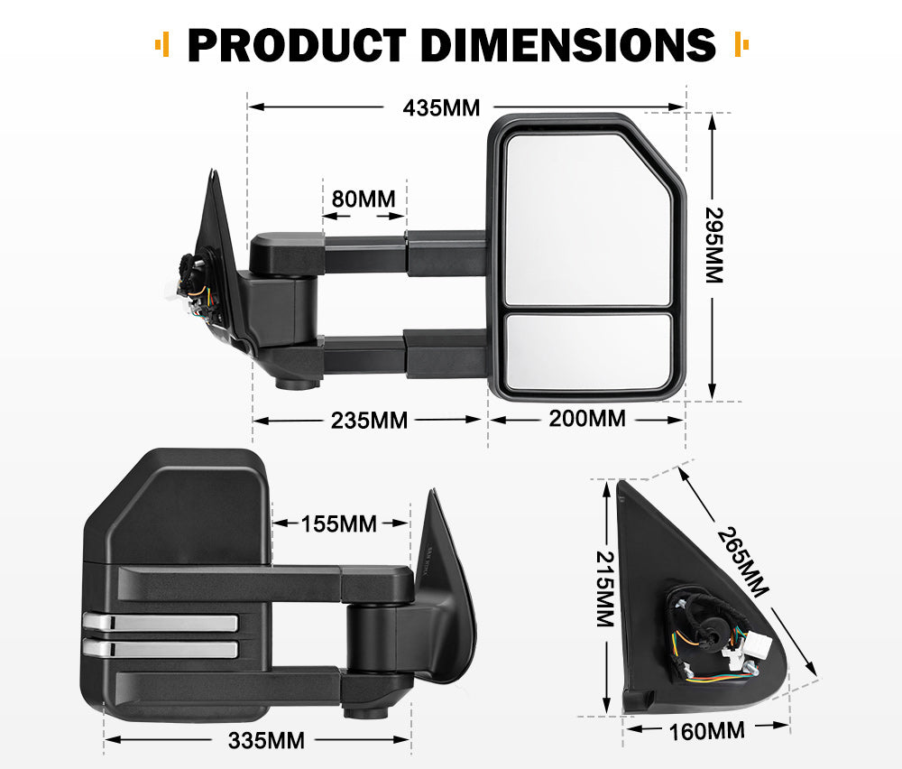 SAN HIMA Extendable Towing Mirrors Gen2 for Mitsubishi Triton MQ/MR 2015-2024