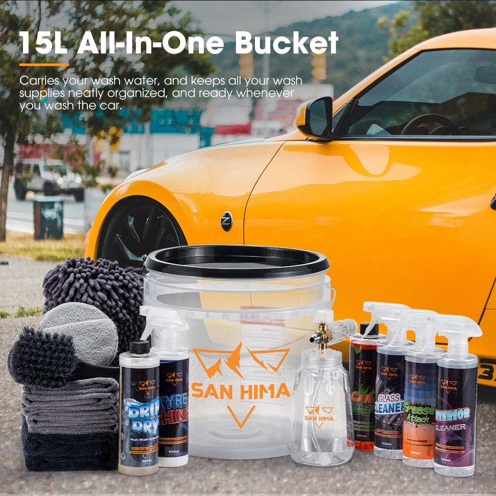 San Hima 18PCS Car Cleaning Kit Interior Exterior Detail Wash Polish Care Bucket