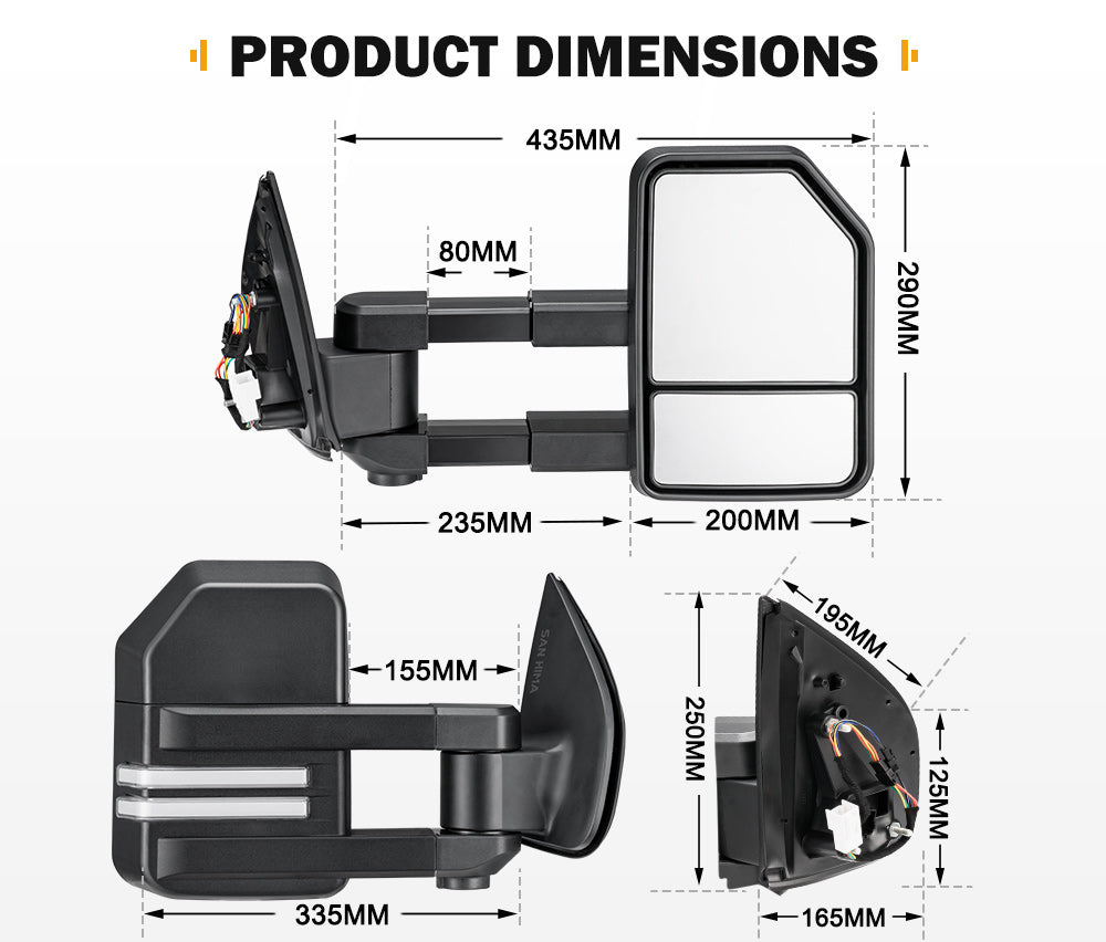 SAN HIMA Pair Extendable Towing Mirrors Gen2 for Isuzu MU-X MY2013-MY2019 with Indicator