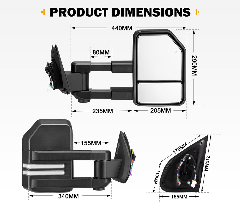 San Hima Extendable Towing Mirrors Gen2 for Mazda BT50 BT-50 TF Series JUL 2020-On