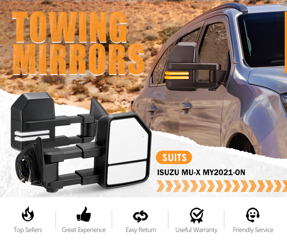San Hima Extendable Towing Mirrors Gen2 for Isuzu MU-X MY2021-On