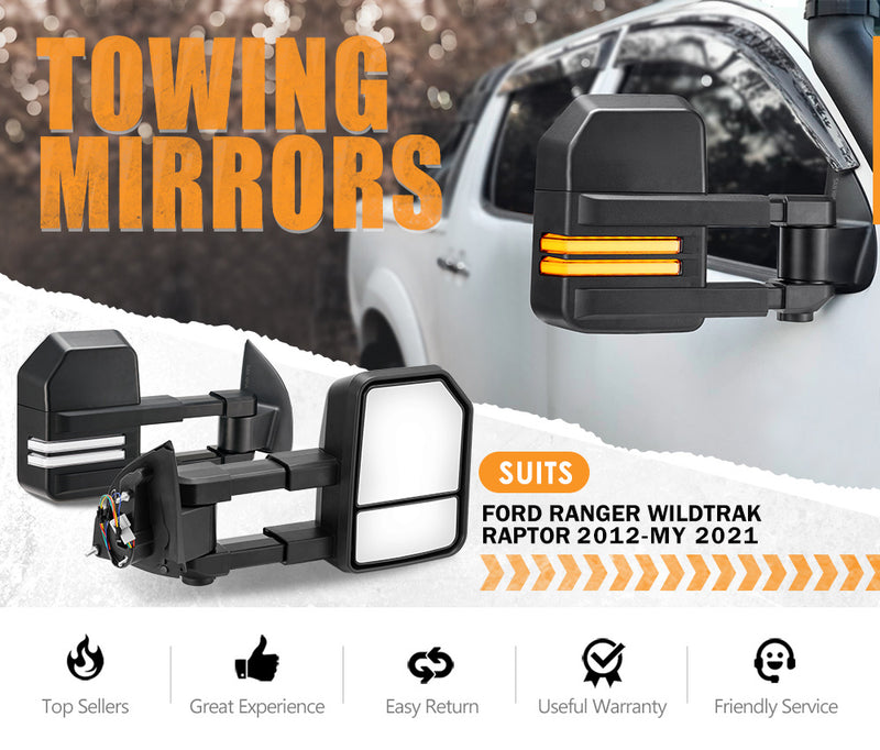 SAN HIMA Pair Towing Mirrors Gen2 for Ford Ranger Wildtrak MK PX XL XL