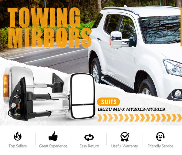 Pair Chrome Extendable Towing Mirrors Gen1 for Isuzu MU-X MY2013-MY201