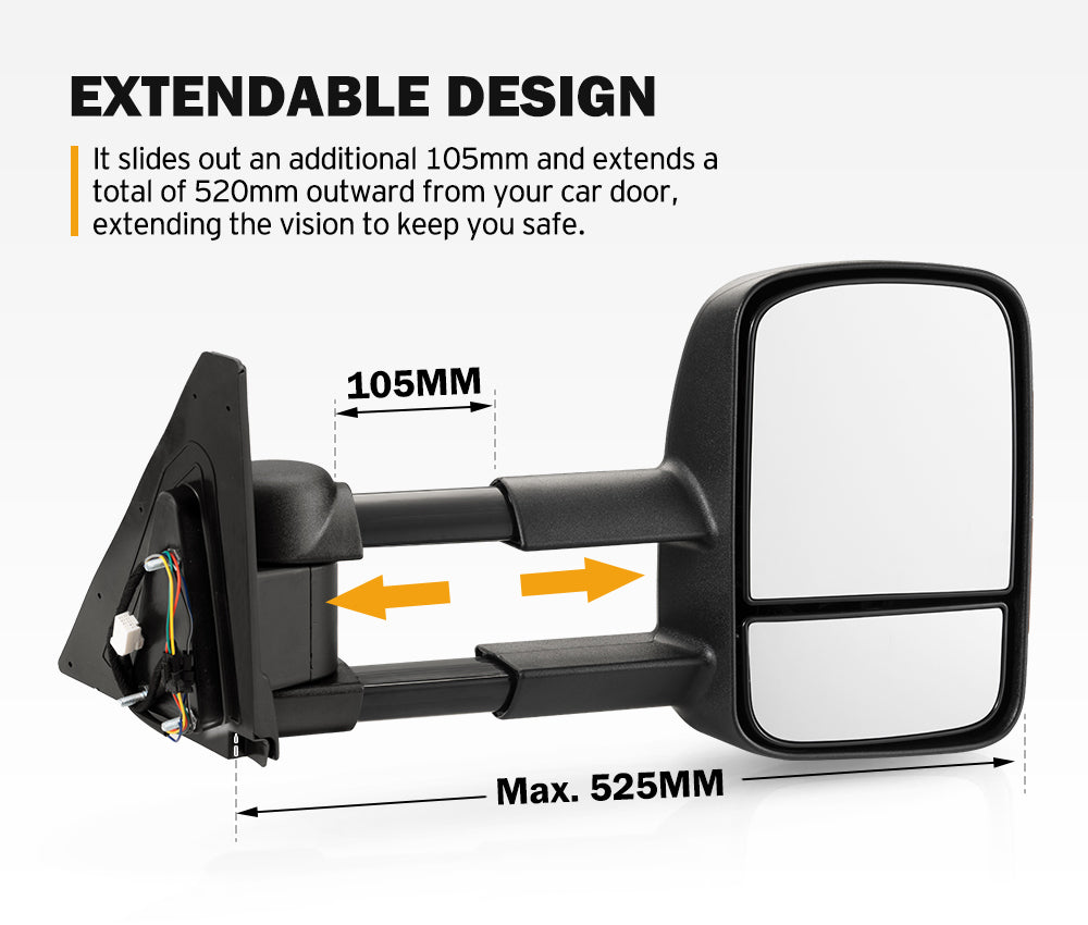 San Hima Pair Extendable Towing Mirrors Gen1 Fit Mitsubishi Pajero 2001-2015