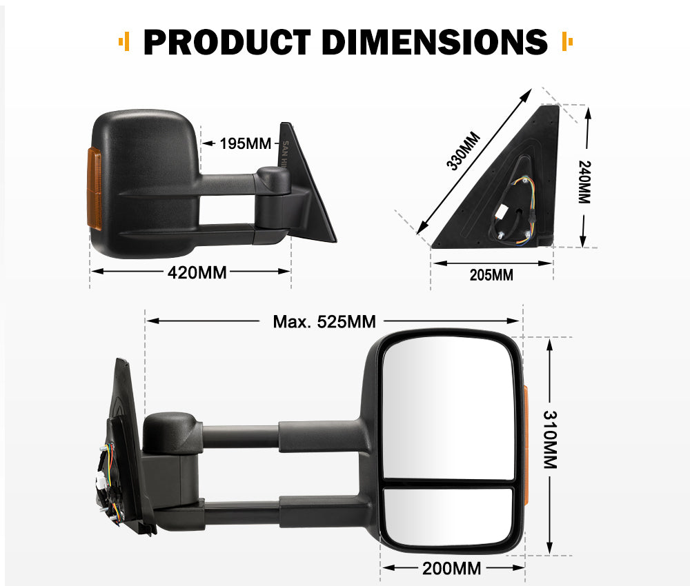 San Hima Pair Extendable Towing Mirrors Gen1 Fit Mitsubishi Pajero 2001-2015